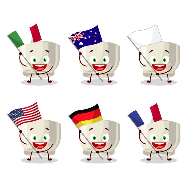 Glass Sake Cartoon Character Bring Flags Various Countries Vector Illustration — Stockvector