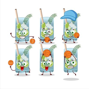 Basketbol atleti olarak yetenekli bir cin tonik çizgi film karakteri. Vektör illüstrasyonu