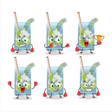 Sportif bir cin tonik boks atleti maskot tasarımı. Vektör illüstrasyonu