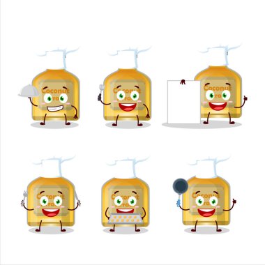 Çeşitli şef ifadeleri olan hindistan cevizi koğuşunun çizgi film karakteri. Vektör illüstrasyonu