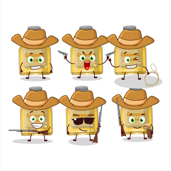 Cool Cowboy Coconut Arrack Cartoon Character Cute Hat Vector Illustration — Stock Vector