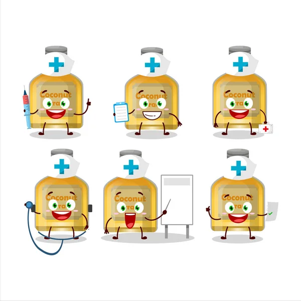 Doctor Profession Emoticon Coconut Arrack Cartoon Character Vector Illustration — Stockvector