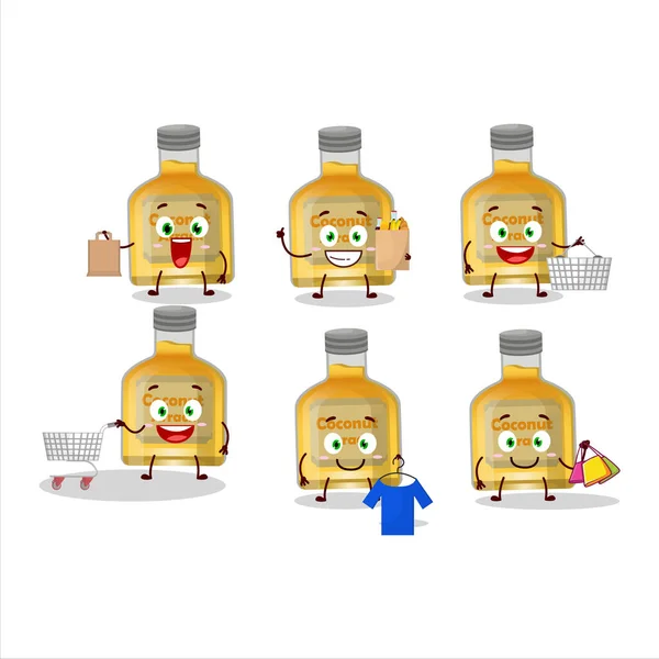 Rich Coconut Arrack Mascot Design Style Going Shopping Vector Illustration — Stockový vektor