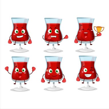 Sportif kırmızı şarap boks sporu çizgi film maskotu tasarımı. Vektör illüstrasyonu