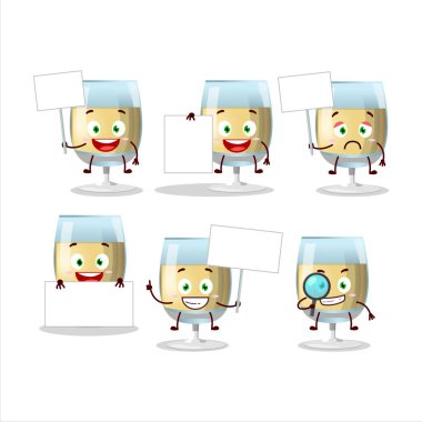 Beyaz şarap çizgi film karakteri bilgi panosunu getirdi. Vektör illüstrasyonu