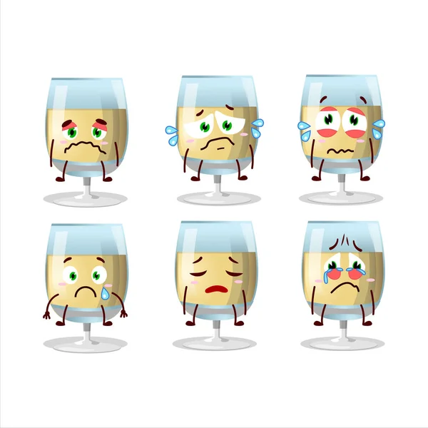 White Wine Cartoon Character Sad Expression Vector Illustration Stok Vektor