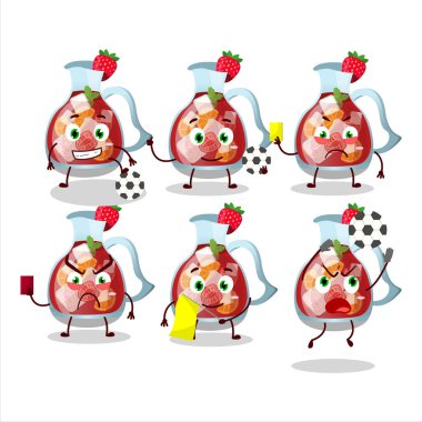 Sangria çizgi film karakteri futbol hakemi olarak çalışıyor. Vektör illüstrasyonu