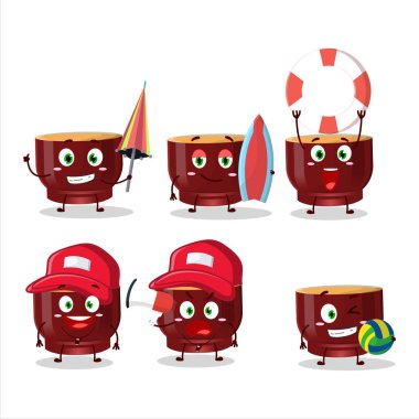 Neşeli Surat, sahilde oynayan çizgi film karakteri. Vektör illüstrasyonu