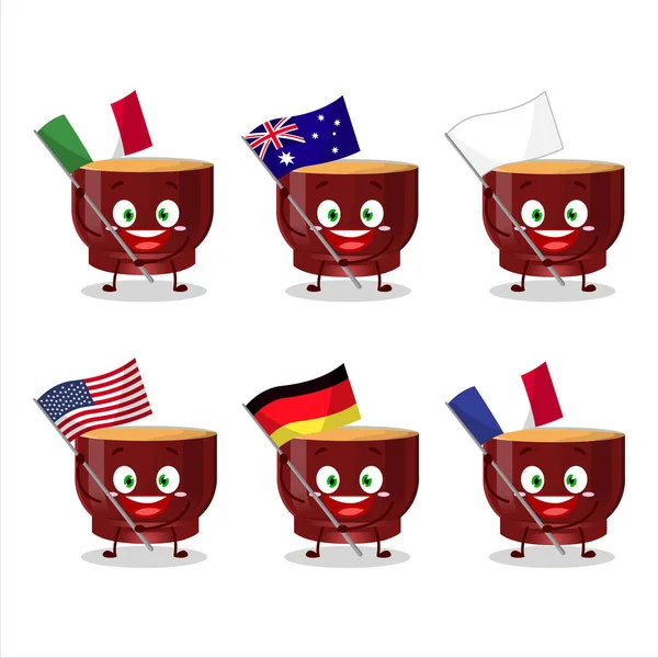 Kava Bebida Personaje Dibujos Animados Traer Las Banderas Varios Países — Archivo Imágenes Vectoriales