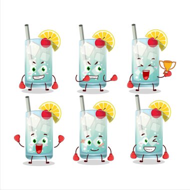 Sportif bir Tom Collins boks çizgi film maskotu tasarımı. Vektör illüstrasyonu