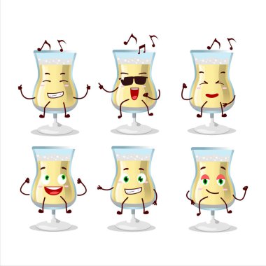 Müzikten zevk alan şampanya dansçısı çizgi film karakterinin bir görüntüsü. Vektör illüstrasyonu