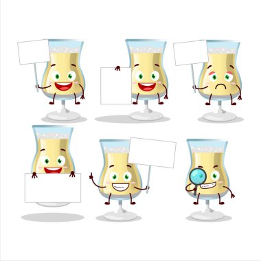 Bir bardak şampanya çizgi film karakteri bilgi panosunu getir. Vektör illüstrasyonu