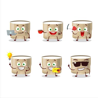 Koumiss çeşitli iş simgelerine sahip çizgi film karakteri. Vektör illüstrasyonu