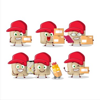 Kurye olarak çalışan koumiss içkisinin çizgi film karakteri tasarımı. Vektör illüstrasyonu