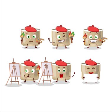 Koumiss 'in sanatçı sanatçısı fırçayla çizgi film karakteri resmi içiyor. Vektör illüstrasyonu