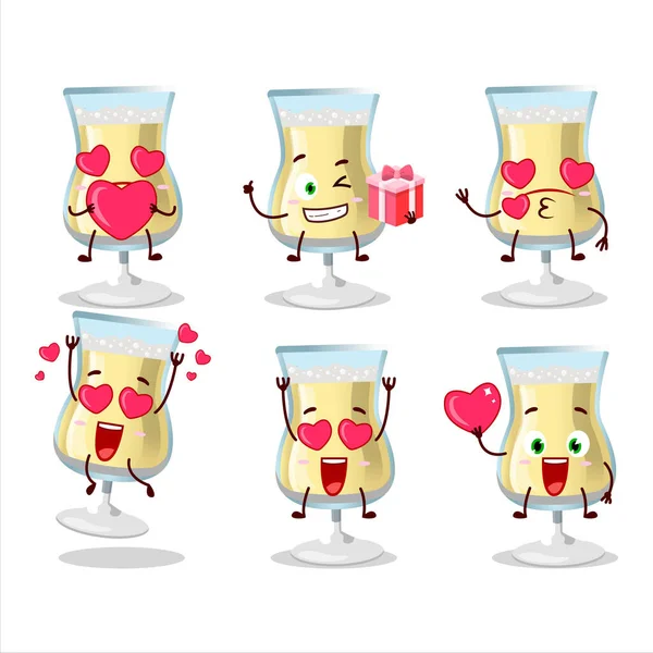 Glas Champagne Cartoon Karakter Met Liefde Schattige Emoticon Vectorillustratie — Stockvector