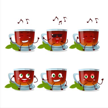 Naneli çay dansçısının müzikten hoşlanan çizgi film karakteri. Vektör illüstrasyonu