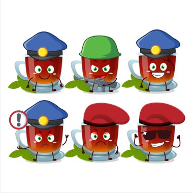 Nane çayı maskotu tasarımı yapan kendini işine adamış bir polis memuru. Vektör illüstrasyonu