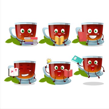 Nane çayı çizgi film karakteri konsepti komik bir kitap okuyor. Vektör illüstrasyonu