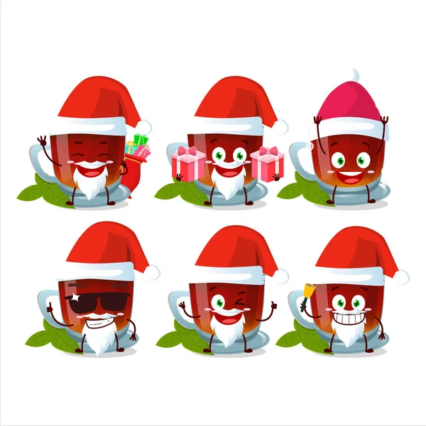 Emoticons Papai Noel Com Personagem Desenho Animado Chá Hortelã Ilustração — Vetor de Stock