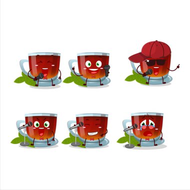 Nane çayının ünlü bir şarkı söylediği şirin bir çizgi film konsepti. Vektör illüstrasyonu