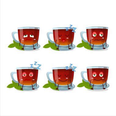 Uykulu yüzlü naneli çayın çizgi film karakteri. Vektör illüstrasyonu