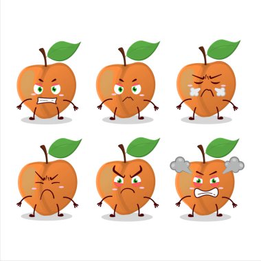 Değişik sinirli ifadeleri olan şeftali rengi çizgi film karakteri. Vektör illüstrasyonu