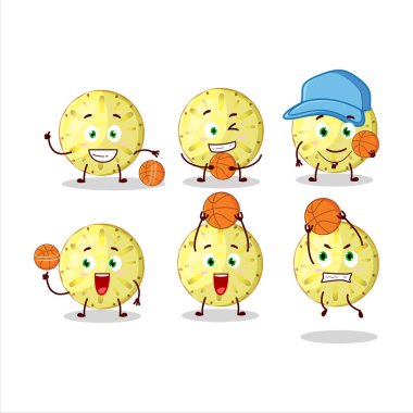 Basketbol sporcusu olarak ananas çizgi film karakterinin yetenekli çemberi. Vektör illüstrasyonu