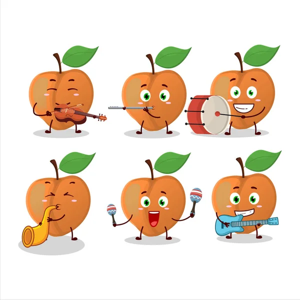 Cartoon Character Peach Playing Some Musical Instruments Vector Illustration - Stok Vektor