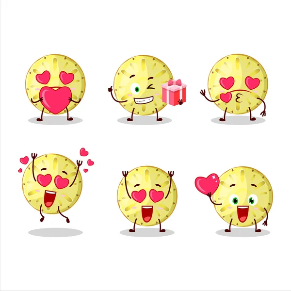 Schneiden Sie Kreis Ananas Cartoon Figur Mit Liebe Niedlichen Emoticon — Stockvektor