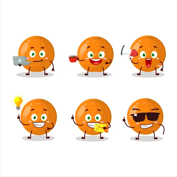 Mandarine Cartoon Figur Mit Verschiedenen Arten Von Business Emoticons Vektorillustration — Stockvektor