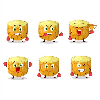 Sportif bir ananas boks sporu çizgi film maskotu tasarımı. Vektör illüstrasyonu