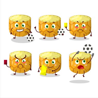 Futbol hakemi olarak çalışan ananas çizgi film karakteri. Vektör illüstrasyonu