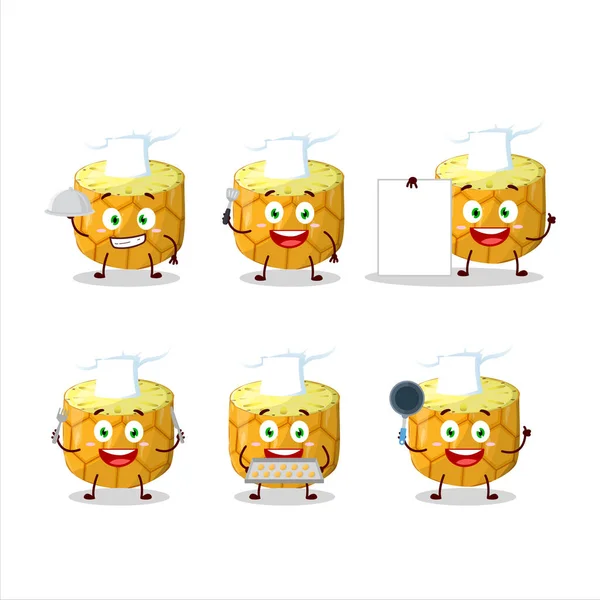 Cartoon Charakter Einer Ananasscheibe Mit Verschiedenen Chef Emoticons Vektorillustration — Stockvektor