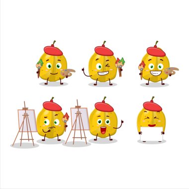 Ayva çizgi film karakterinin fırçalı sanatçısı. Vektör illüstrasyonu