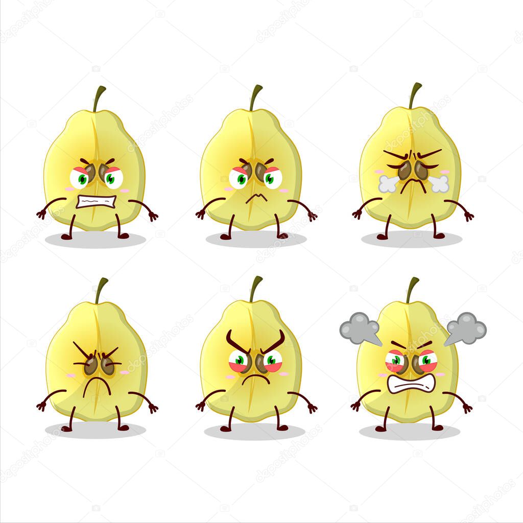 Slash of quince cartoon character with various angry expressions. Vector illustration