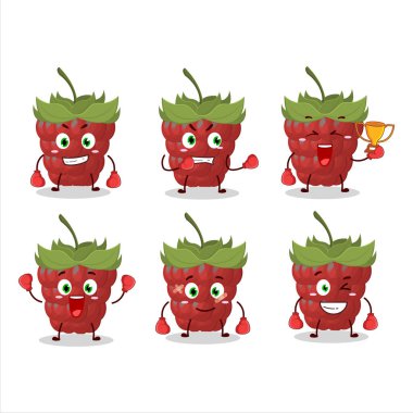 Sportif ahududu boks sporu çizgi film maskotu tasarımı. Vektör illüstrasyonu