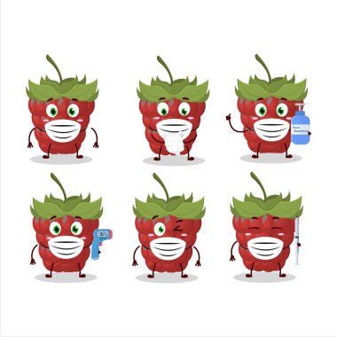 Ahududu çizgi film tasarımı salgın sırasında sağlıklı kalmaya devam ediyor. Vektör illüstrasyonu