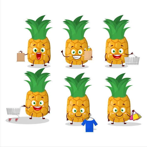 Une Mascotte Ananas Riche Style Conception Faire Shopping Illustration Vectorielle — Image vectorielle