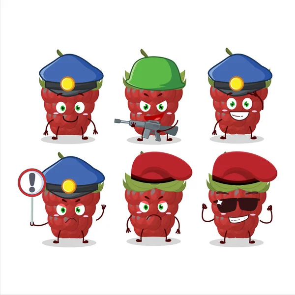 Ahududu maskotu tasarımı yapan kendini işine adamış bir polis memuru. Vektör illüstrasyonu