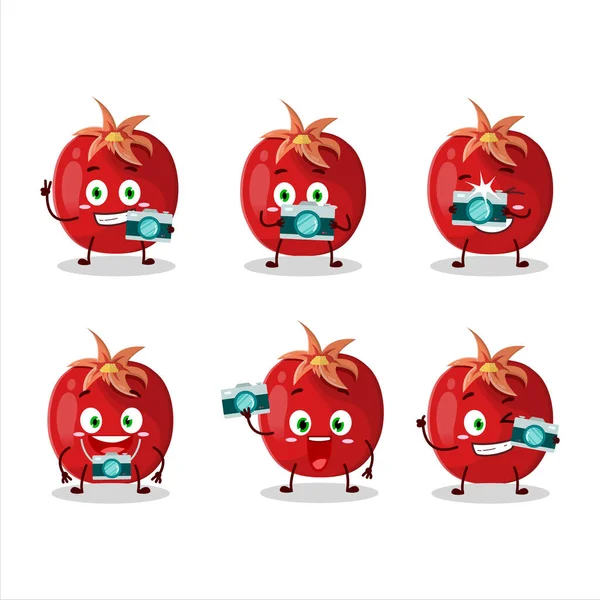 Photographer Profession Emoticon Pomegranate Cartoon Character Vector Illustration — Stock Vector