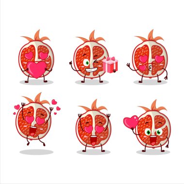 Bir dilim narlı çizgi film karakteri ve sevimli bir aşk ifadesi. Vektör illüstrasyonu