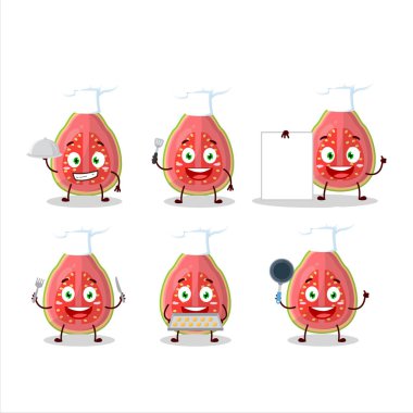 Guava 'nın çizgi film karakteri ve çeşitli şef ifadeleri. Vektör illüstrasyonu