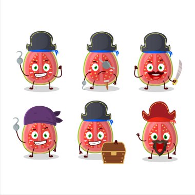 Çeşitli korsan ifadeli guava çizgi film karakteri. Vektör illüstrasyonu