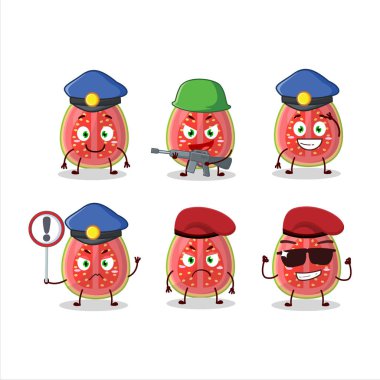 Guava maskot tasarımı tarzında kendini işine adamış bir polis memuru. Vektör illüstrasyonu