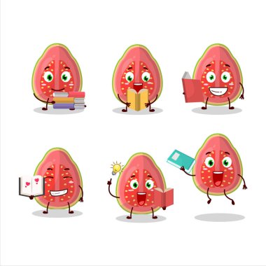 Komik bir kitap okuyan Guava çizgi film karakteri konseptinin bir resmi. Vektör illüstrasyonu