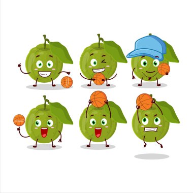 Basketbol atleti olarak yetenekli bir Guava meyve çizgi filmi karakteri. Vektör illüstrasyonu