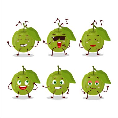 Guava meyve dansçısının müzikten hoşlanan çizgi film karakteri. Vektör illüstrasyonu