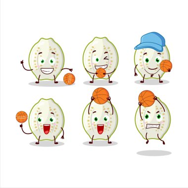 Basketbol atleti olarak Guava meyveli çizgi film karakterinin yetenekli bir kesimi. Vektör illüstrasyonu