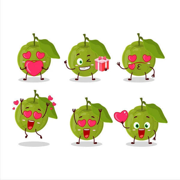 Guava Gyümölcs Rajzfilm Karakter Szeretet Aranyos Emoticon Vektorillusztráció — Stock Vector